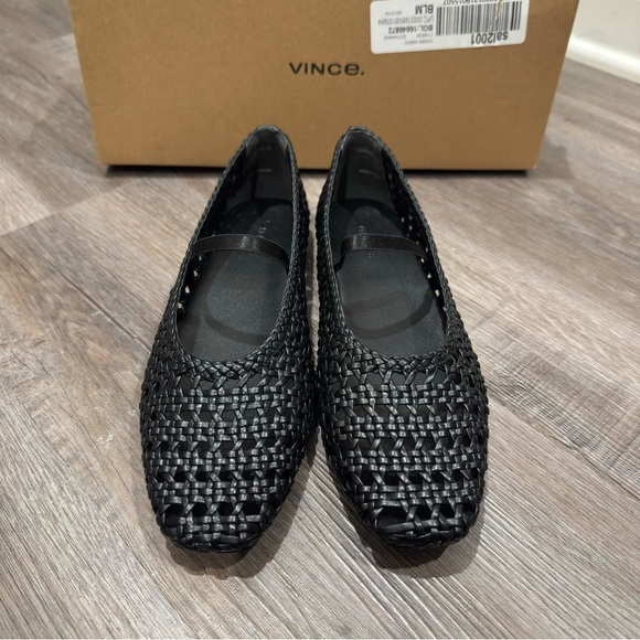 Vince Vivian Mary Jane Black Leather Crochet Ballerina Flats - Picture 5 of 16